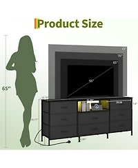 gaomon 63" w Led Tv Stand Dresser with 8 Fabric Drawers, Dressers & Chests of Drawers Tv Stand with Storage, Steel Frame & Led Lighting