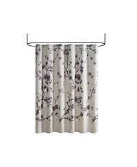 Slickblue Cotton Shower Curtain with Purple Grey Beige Floral Blossom Pattern