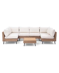 Decksplore 7 Piece Outdoor Sectional Sofa Pe Rattan Wicker Patio Conversation Sets, All Weather Patio Furniture Set