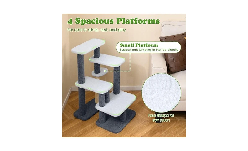 Aostirmotor 2-in-1 Pet Steps & Activity Center for Elderly Cats and Small Dogs, 4-Level Stairs with Scratching Post