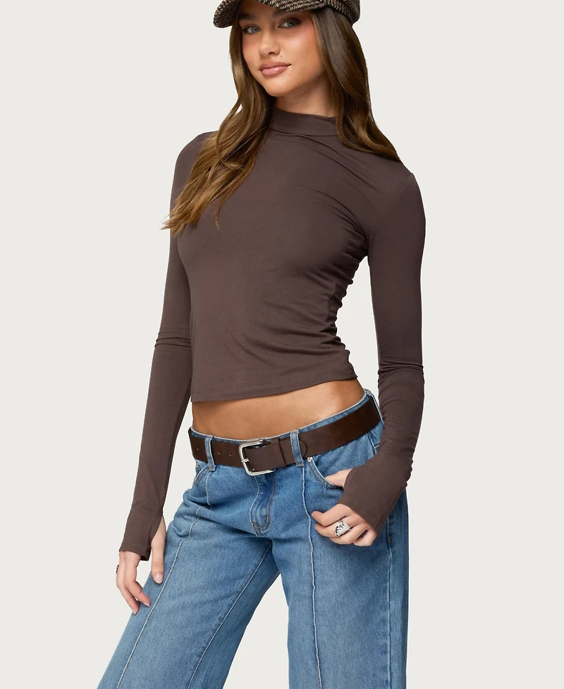 Edikted Women's Binta Mock Neck Long Sleeve Top