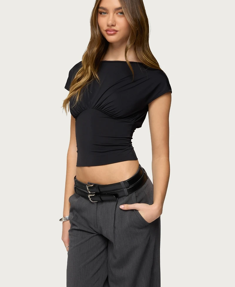 Edikted Women's Leonah Ruched Boat Neck Top