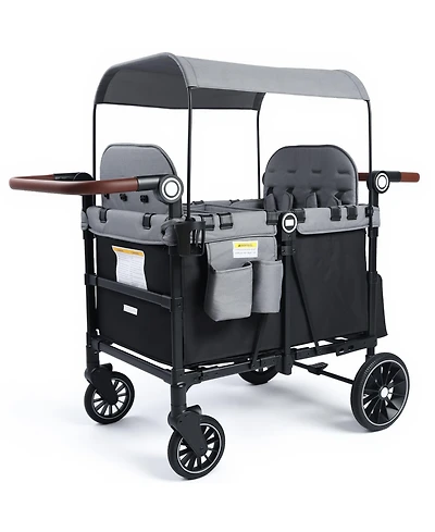 Kinder King All-Terrain 4-Seat Stroller Wagon with Canopy, Shock-Absorbing Wheels, Snack Tray, Storage Bag & Adjustable Handle