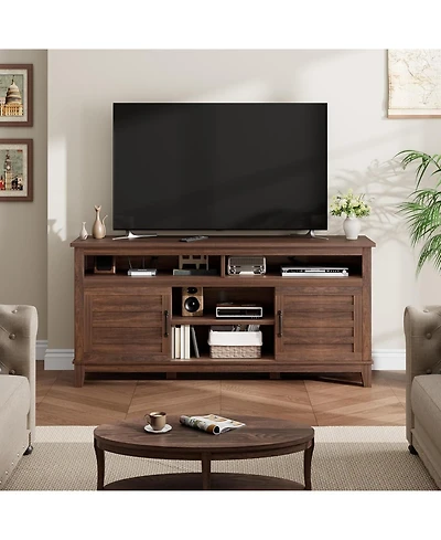 gaomon Brown Entertainment Center Tv Stand for 65" TVs, with Storage Cabinet