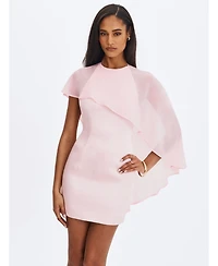 Miss Circle Women's Umeko Tulip Pink Asymmetrical Cape Mini Dress