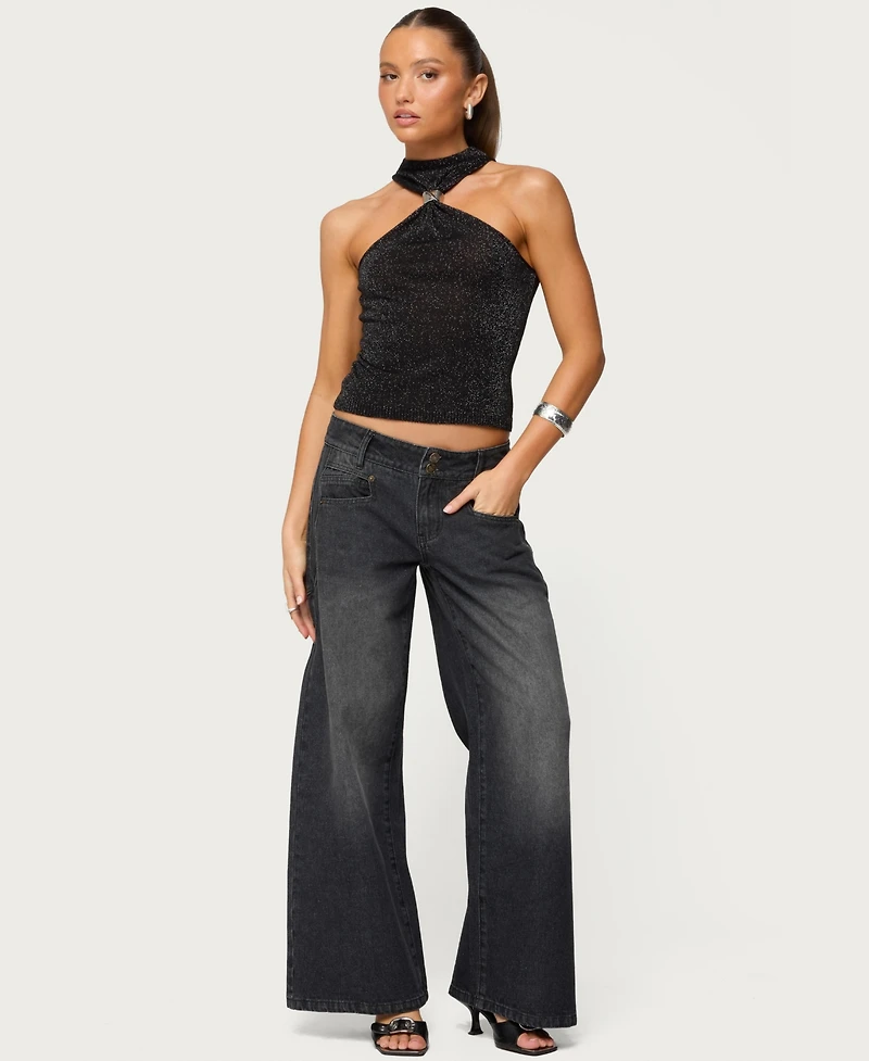 Edikted Women's Nalia Gathered Ring Glitter Knit Top