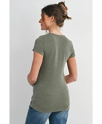 Hello Miz Maternity Ribbed Sweetheart Neck Short-Sleeve Top