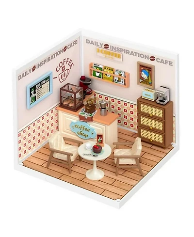 Robotime Dollhouses, Building Model with Cafe Miniature House, Play Furniture Toy for Toddlers, Multicolored, 6.4"6.4"6"