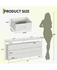 gaomon 63'' Fabric Long Dresser with 12 Drawers for Bedroom - Dresser Tv Stand for 55, 65