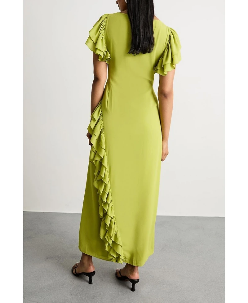 Warehouse Women's Side Split Ruffle Detail Maxi Dress