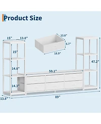 gaomon 88.9" Tv Stand for 75 Inch Tv, Entertainment Center with Fabric Drawers & 4-Tier Open Shelves, Modern Media Console