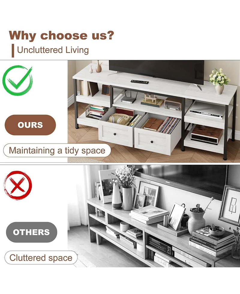 gaomon Industrial Media Console,Rustic Entertainment Center,Metal Frame Tv Stand with Storage DrawerFarmhouse Modern Tv Cabinet