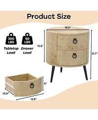 gaomon 2-Pack Round Side Table with Drawers, 188" Modern Farmhouse Bedside Table, Wood Accent Table with Metal Legs & 300lb Capacity for Living R
