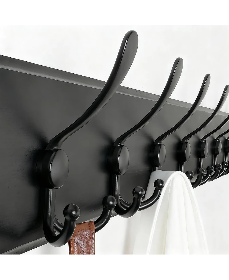 Yigii Rustic Wood Coat Rack - 10 Hooks for Coats, Hats, Bags - Wall Mount
