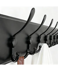 Yigii Rustic Wood Coat Rack - 10 Hooks for Coats, Hats, Bags - Wall Mount
