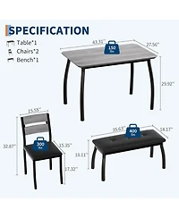 gaomon Dining Table Set for 4,Wooden Kitchen Table with Upholstered Bench & 2 Cushion Chairs, Space-Saving Dinette Set for Studio,Kitchen,Dining Room