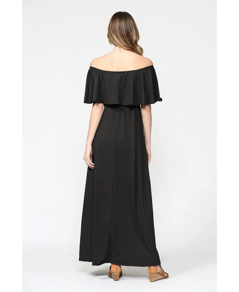 Hello Miz Maternity Off-Shoulder Ruffled Maxi Dress