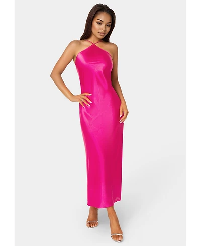 Bebe Women's Halter Neck Satin Gown