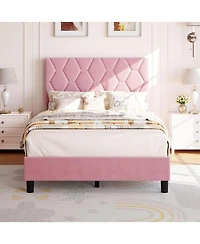 gaomon Bed Frame with Adjustable Headboard, Upholstered Platform Sturdy Wood Slats Support, No Box Spring Needed