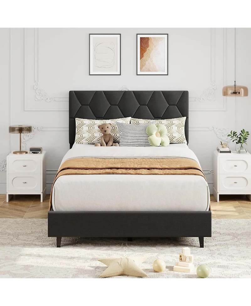 gaomon Bed Frame with Adjustable Headboard, Upholstered Platform Sturdy Wood Slats Support, No Box Spring Needed