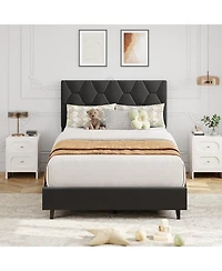 gaomon Bed Frame with Adjustable Headboard, Upholstered Platform Sturdy Wood Slats Support, No Box Spring Needed