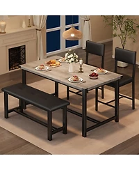 gaomon Dining Table Set for 4, Kitchen Table with 2 Upholstered Chairs and Bench, Wood Kitchen Dining Room Set, for Small Space
