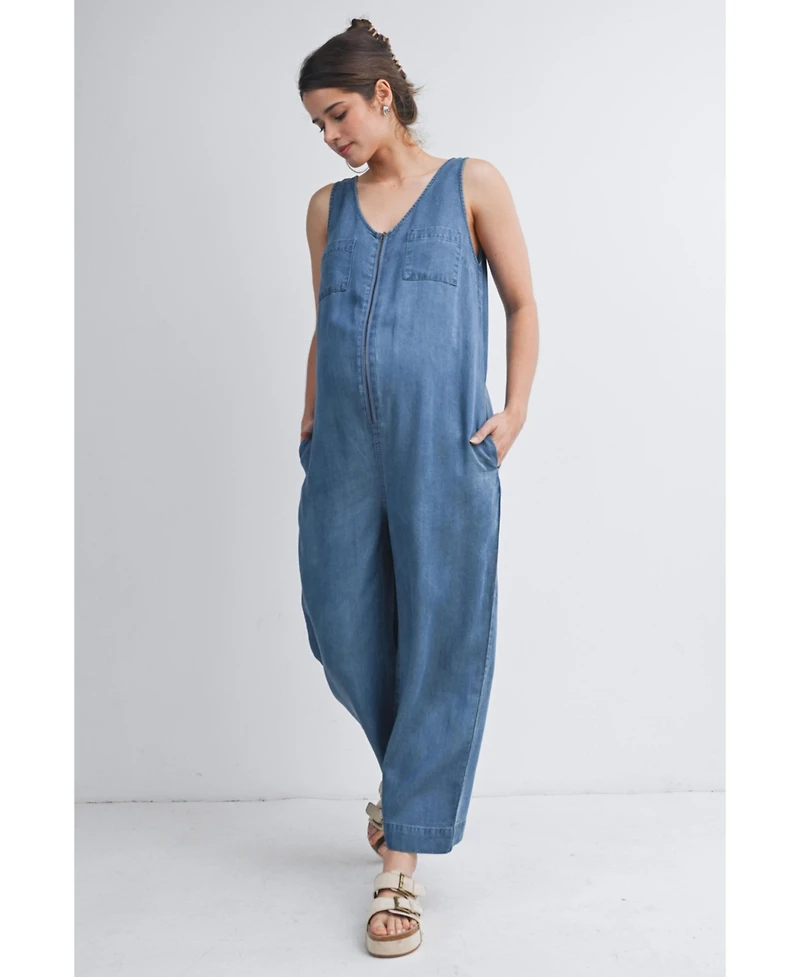 Hello Miz Maternity Front Zip Sleeveless Jumpsuit Nursing Friendly