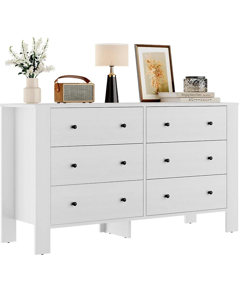 gaomon Dresser for Bedroom, Large 6 Drawer Dresser with Deep Drawers & Metal Knobs, Modern Wooden Double Chests of Drawers for Kids Bedroom, Entryway
