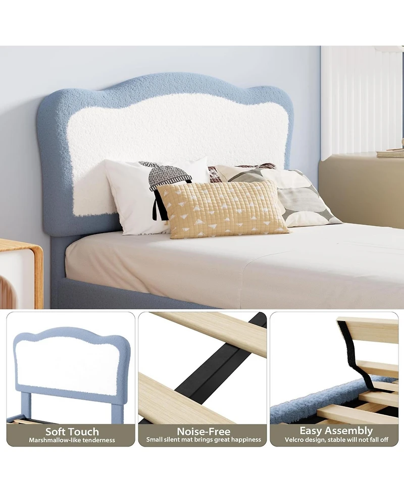 gaomon Bed Frame for Kids, Boucle Upholstered Platform Bed with Headboard for Girls Boys, Wooden Slats Support