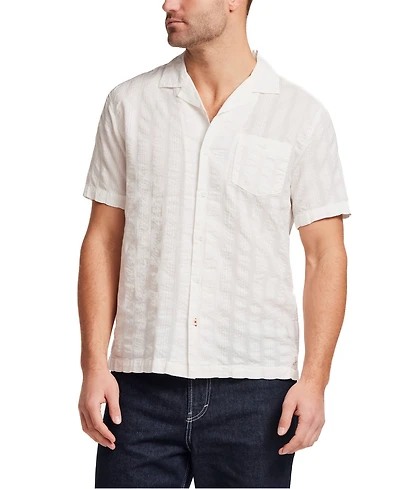 Weatherproof Vintage Men's Short-Sleeve Vertical Texture Camp Collar Shirt