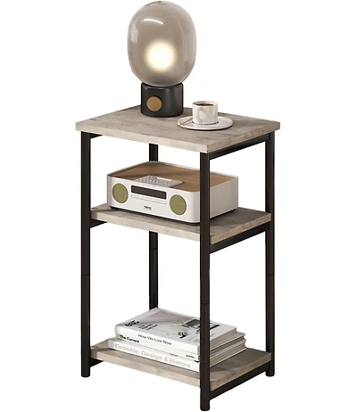gaomon Slim 3-Tier End Table with Storage Shelves, Narrow Mobile Side for Small Spaces, Industrial Wood & Metal Sofa Table, Record Player St