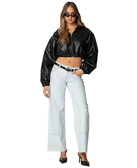 Edikted Women's Hooded Faux Leather Cropped Jacket