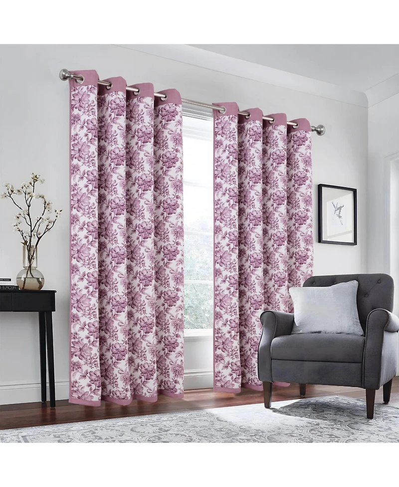 Olivia Gray 100% Polyester 190 Gsm Eloise Reversible Blackout Grommet Curtain Panel 54" x 90" Purple