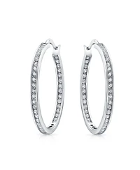 Bling Jewelry Cubic Zirconia Round Solitaire Channel Set In Side Out Statement Big Cz Hoop Earrings Sterling Silver