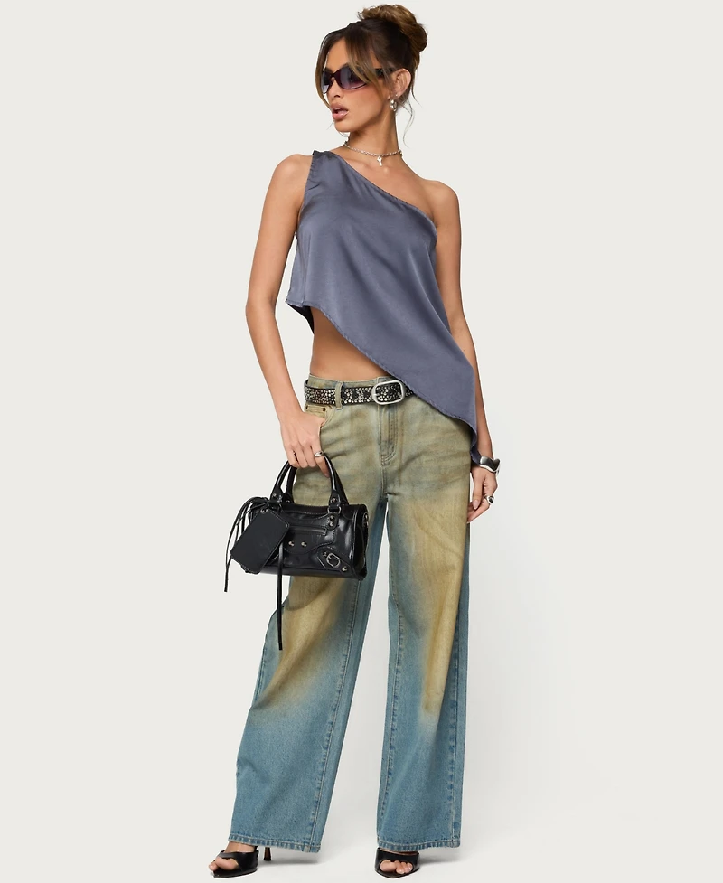 Edikted Women's Asymmetric Satin Effect One Shoulder Top