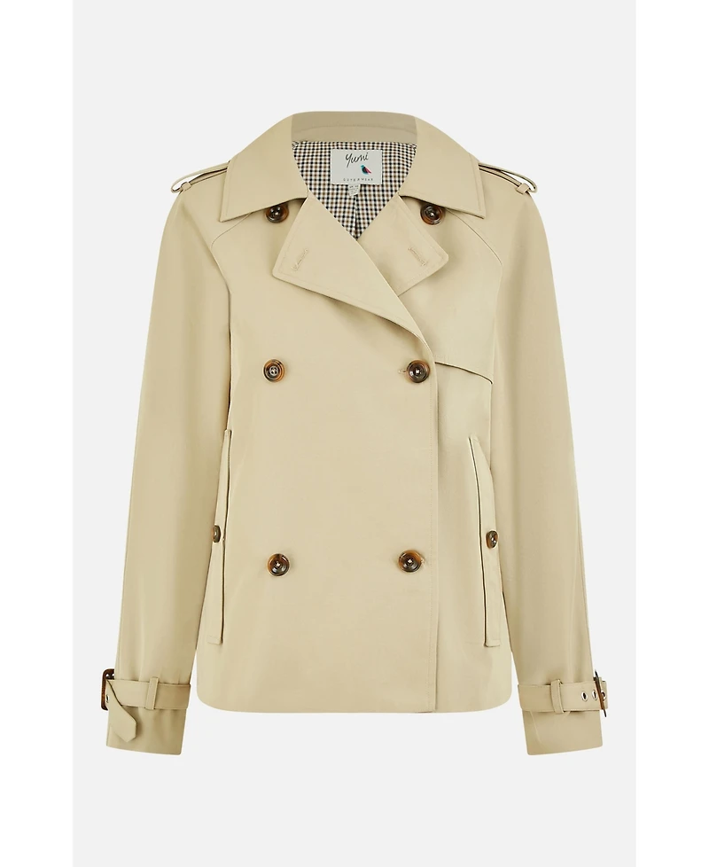 Yumi Women's Cropped Trench Jacket With Pockets