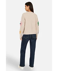 Yumi Women's Relaxed Flower Embroidered Jumper