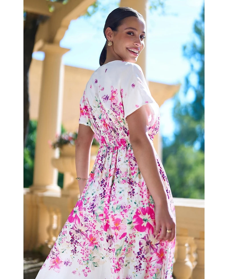 Yumi Women's Mirror Floral Print Kimono Midi Dress