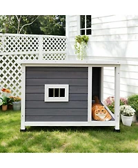 Aostirmotor Weatherproof Outdoor Cat House in Gray: Waterproof Roof & Ventilated Design with Metal Frame, Spacious Shelter