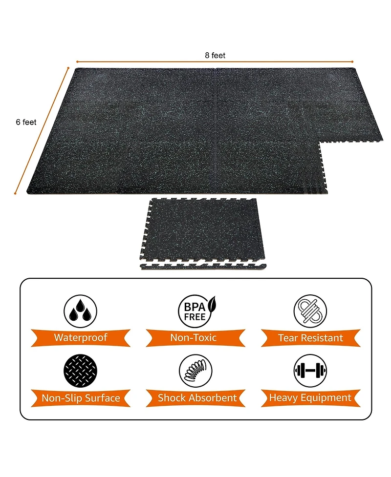 Sorbus High Density Rubber Interlocking Exercise Floor Tiles, 12 Piece Set (48 Sq Ft)