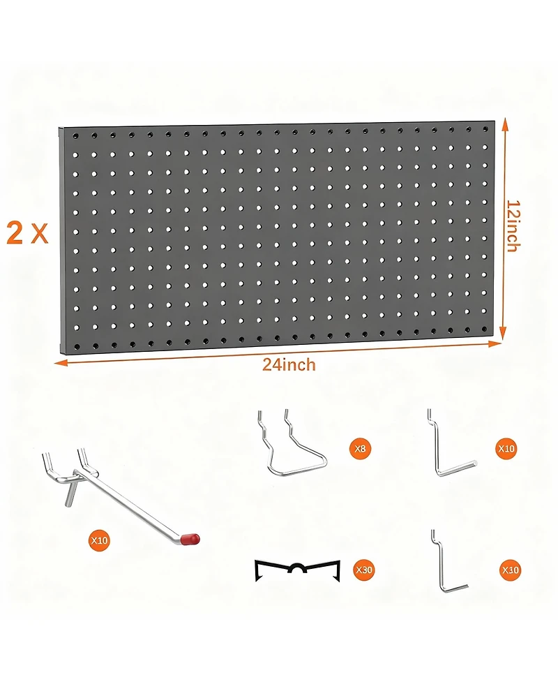 Yigii Modular Steel Pegboard Tool Organizer, 2 Panels, 68 Hooks, Space & Time Saver