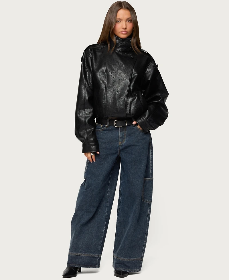 Edikted Women's Jaicee High Neck Oversized Faux Leather Jacket