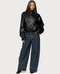 Edikted Women's Jaicee High Neck Oversized Faux Leather Jacket