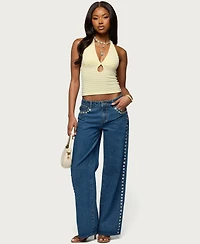 Edikted Women's Maylah Keyhole Striped Textured Halter Top