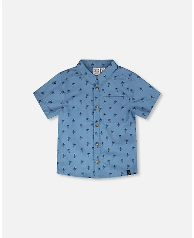 Deux par Baby Boys Short Sleeve Chambray Shirt Palm Print
