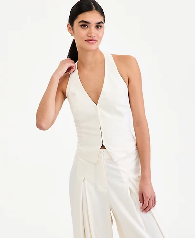 Bar Iii Women's Smocked-Back Linen-Blend Vest, Macy's Exclusive