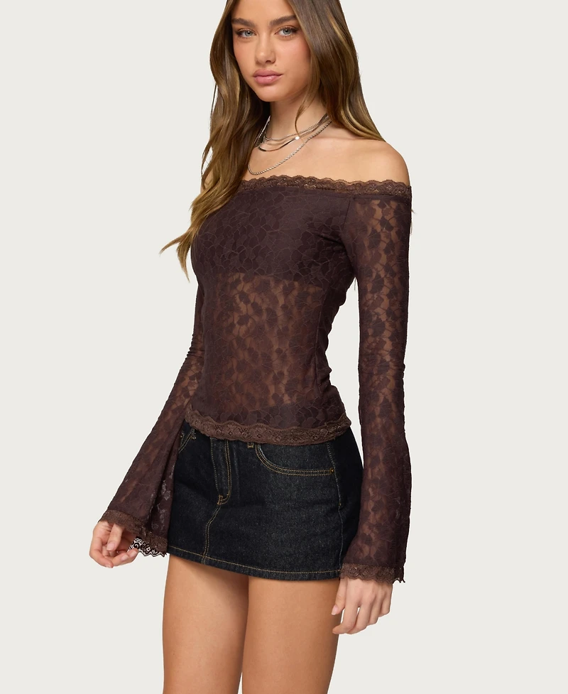Edikted Women's Built Bra Off Shoulder Lace Top