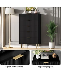 gaomon Dresser for Bedroom Chest of Drawers, Modern Wooden Wide Fluted with Drawers Metal Handles Living Room