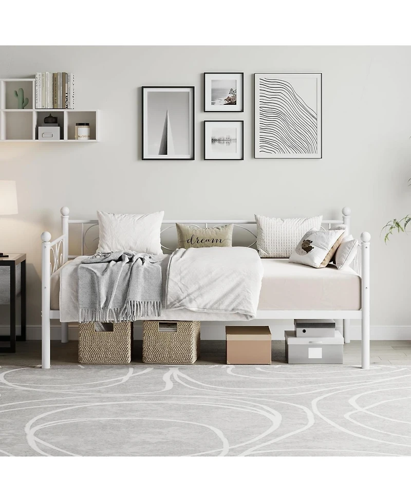 gaomon Metal Daybed Frame with Floral Headboard, Steel Slats, Space-Saving