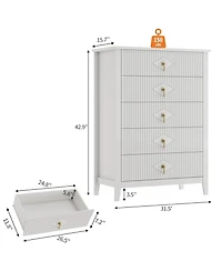 gaomon Fluted Dresser for Bedroom, 42.9" Tall 5-Drawer Wood Dresser, Modern Chest of Drawers, Storage Organizer Cabinet